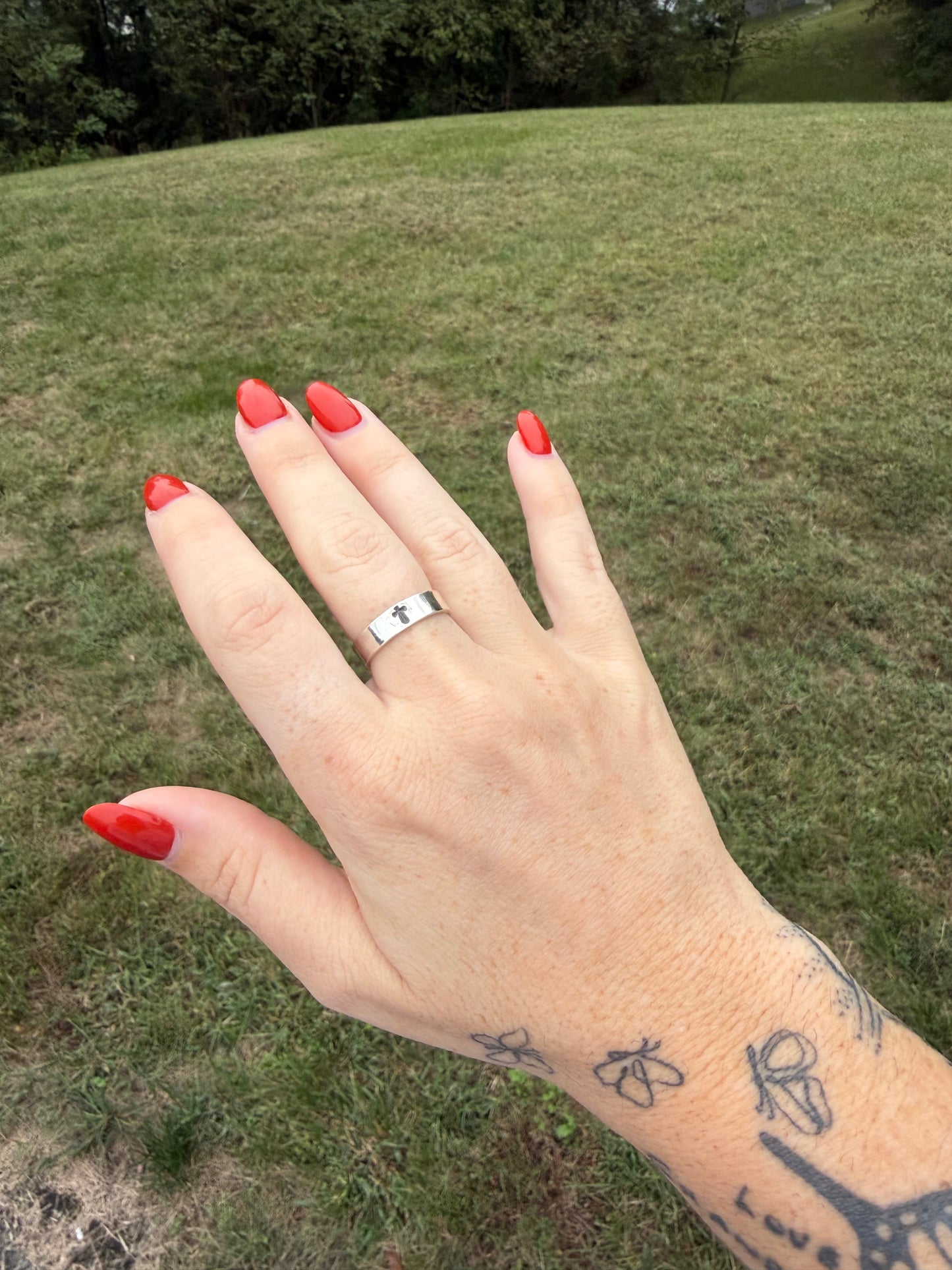 Cross Hand stamped thick band