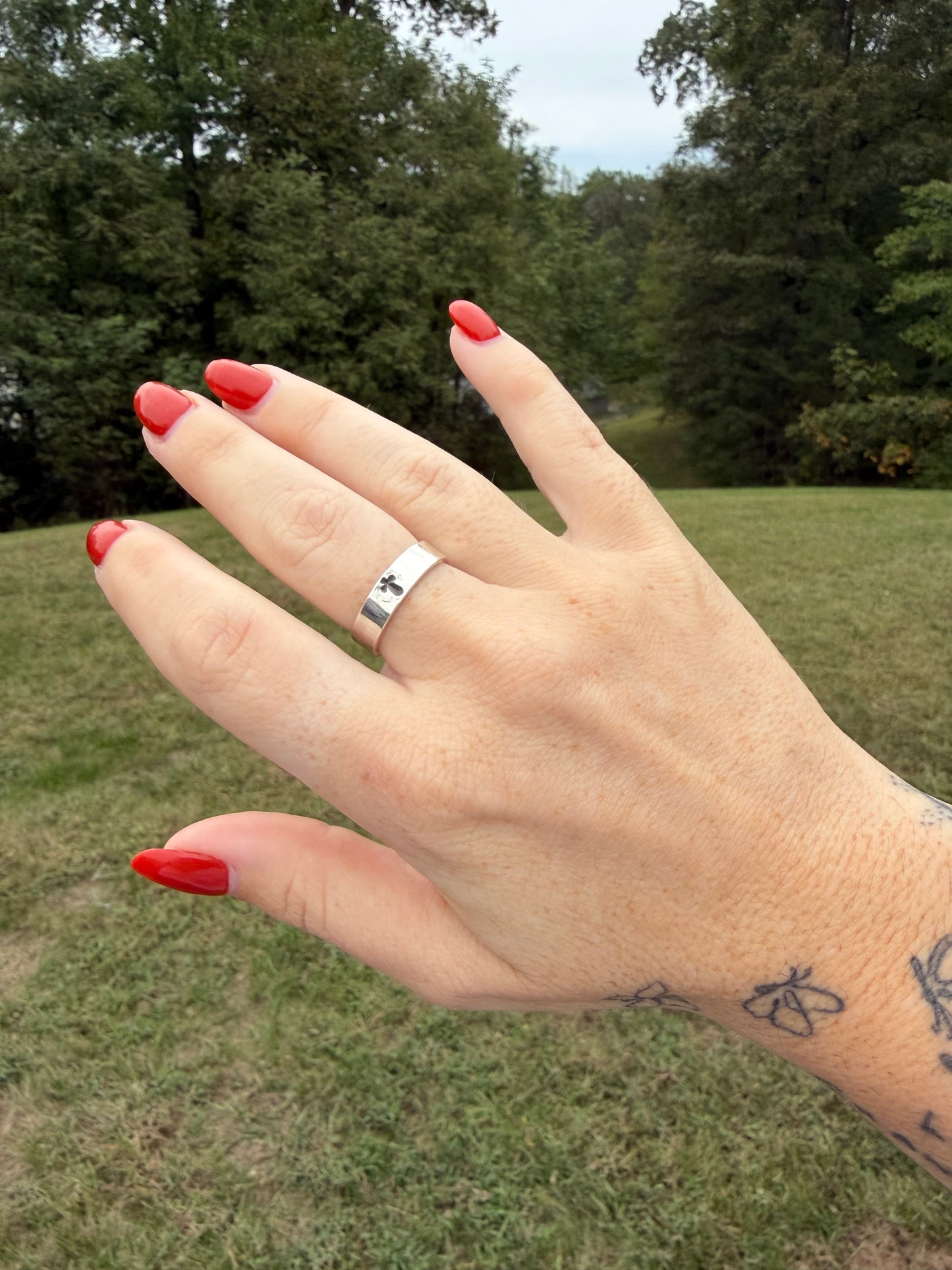 Cross Hand stamped thick band