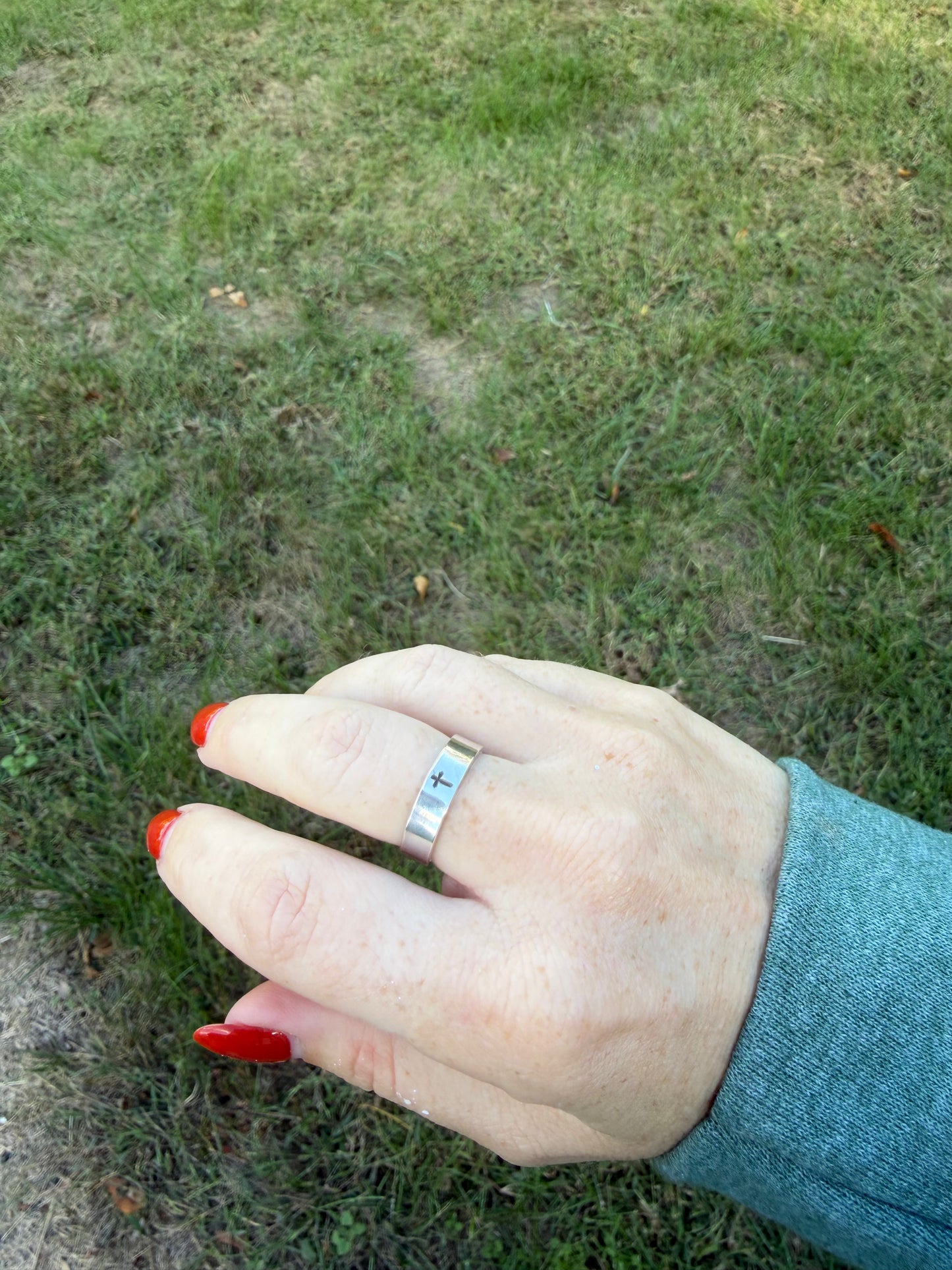 Cross Hand stamped thick band