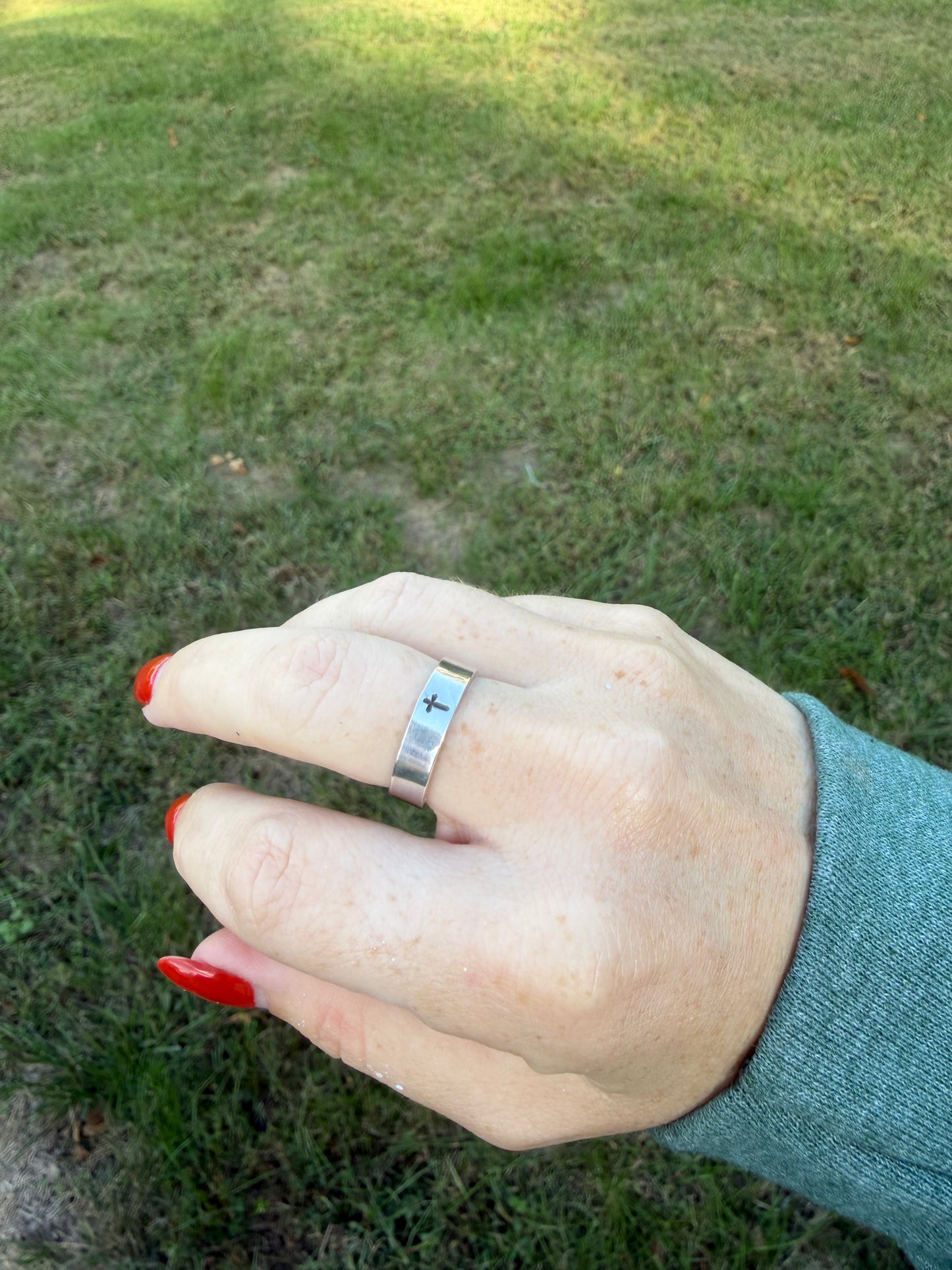 Cross Hand stamped thick band