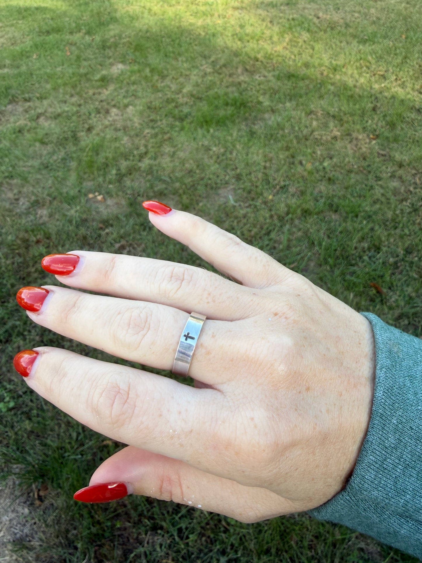 Cross Hand stamped thick band