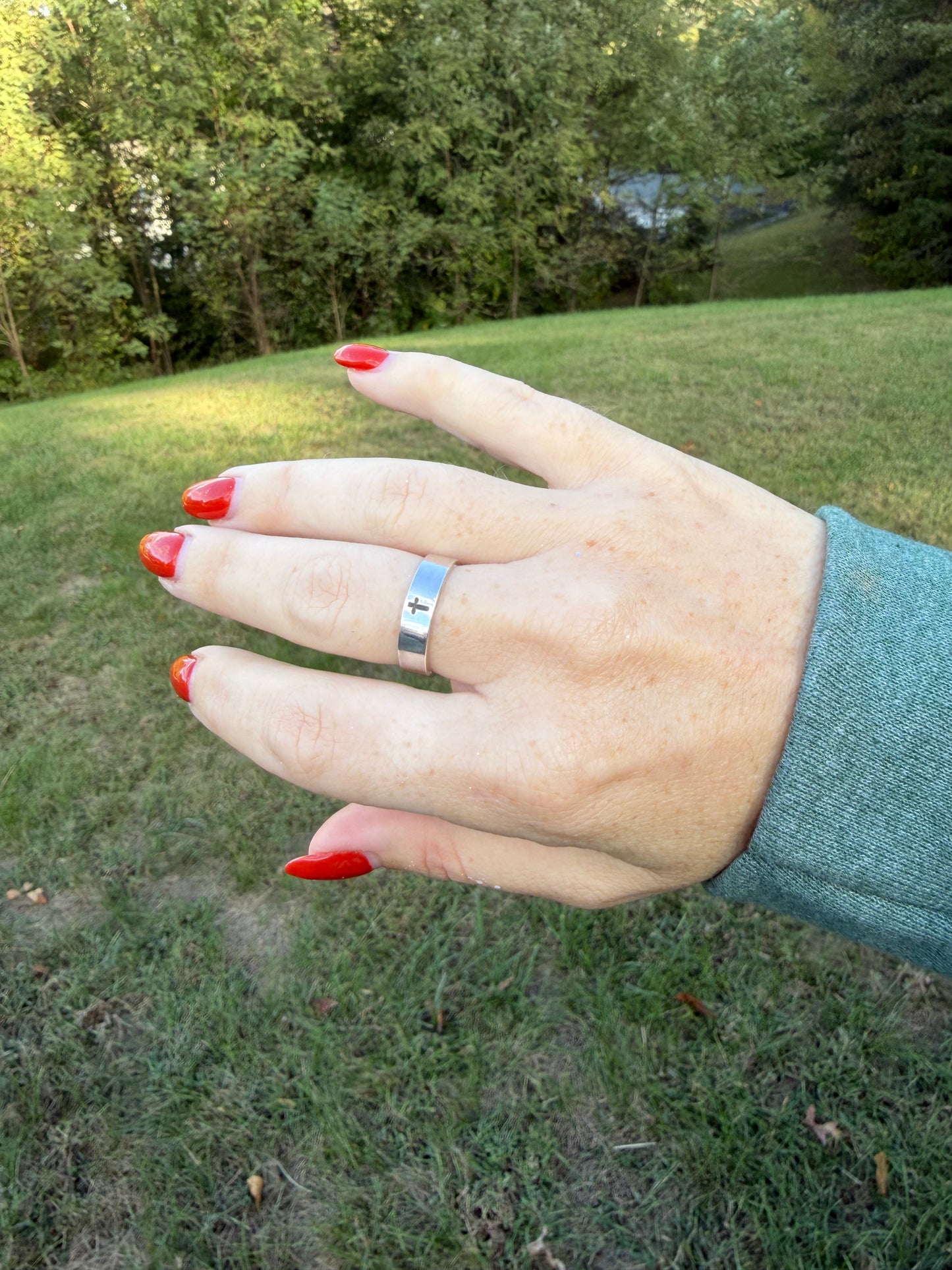 Cross Hand stamped thick band