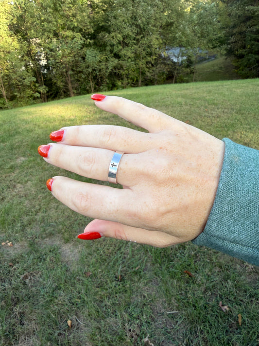 Cross Hand stamped thick band