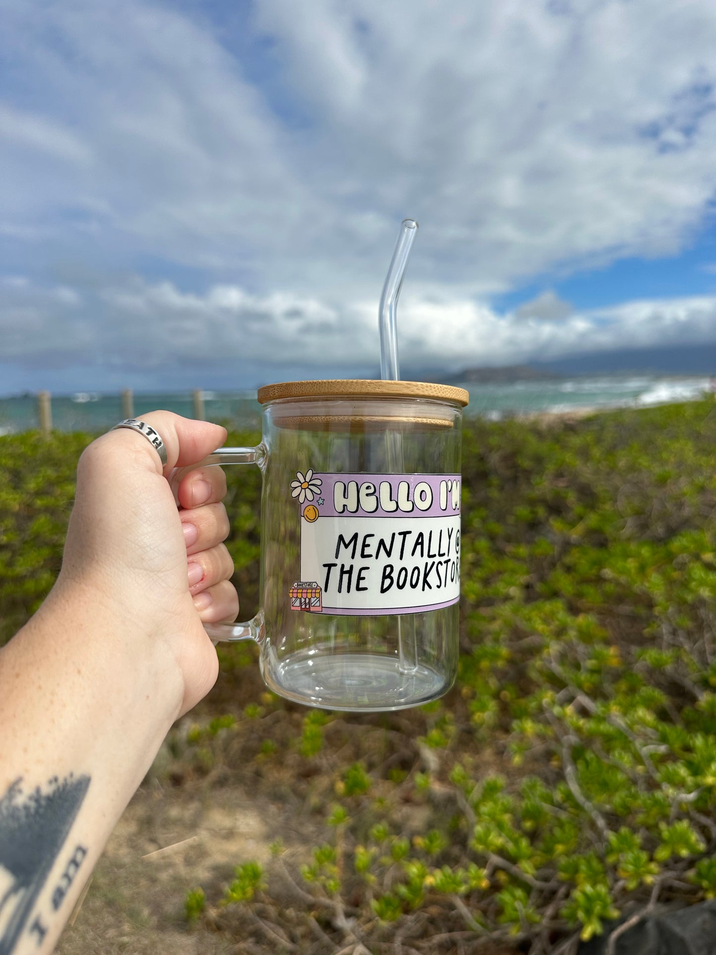 Shes at the Bookstore 16 oz Glass Mug